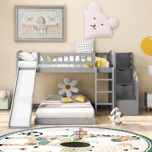 NicBex Twin over Twin Bunk Bed Pine Bed Frame with Convertible Storage Stairs and Slide, Full Length Guardrail, No Box Spring Required - 1 of 4