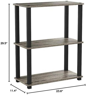French Oak Gray 3-Tier Adjustable Wood Bookshelf