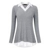 Clearlove Women's Long Sleeve V Neck Contrast Collar Shirt A-line Pleated Office Tunic - 2 of 4