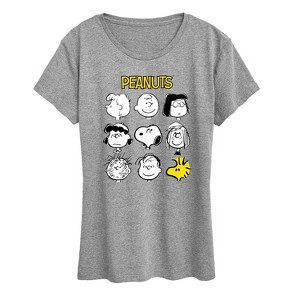 Women's - Peanuts - Many Faces Of Snoopy And Friends Short Sleeve Graphic T-Shirt - 1 of 4