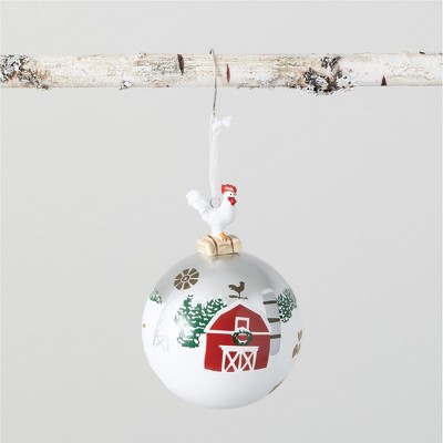 Sullivans Rooster Ball Ornament 5.5"H White