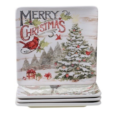10.5" 4pk Earthenware Evergreen Christmas Dinner Plates - Certified International