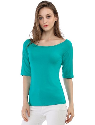 INSPIRE CHIC Women's Half Sleeves Scoop Neck Fitted Layering Soft T-Shirt