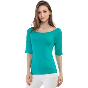 INSPIRE CHIC Women's Half Sleeves Scoop Neck Fitted Layering Soft T-Shirt - 1 of 4