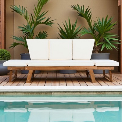 Outdoor Patio Solid Wood Daybed Sofa with Adjustable Armrests