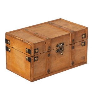 Vintiquewise Farmhouse Antique-Style Wood Treasure Chest with Leather Straps & Front Latch Decorative Storage Trunk for Trinkets, Jewelry - 1 of 4