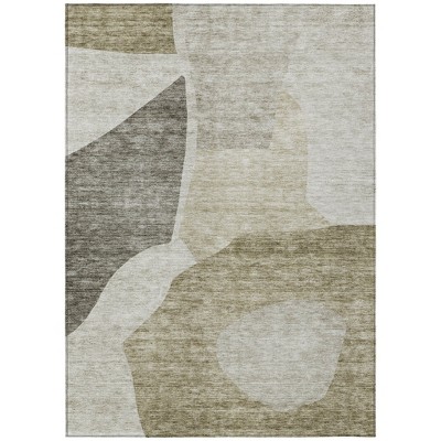 Taupe Brown And Beige Abstract Washable Indoor Outdoor Area Rug