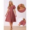 Allegra K Women's Plaid Summer Pleated Back Button Decor Puff Sleeve Maxi Dress - 2 of 4