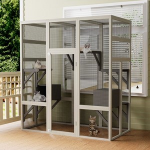 Kumasinova 62.6"/70.5" Outdoor Catio Enclosure with UVproof Roof ,Large Cat House with 6/5 Platforms&2 Nap Rooms,Cat Playpen Shelter for Multiple Cats - 1 of 4