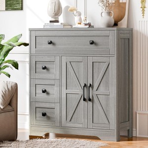 Storage Cabinet with 2 Doors and 4 Drawers, Kitchen Pantry, Floor Cupboard - 1 of 4