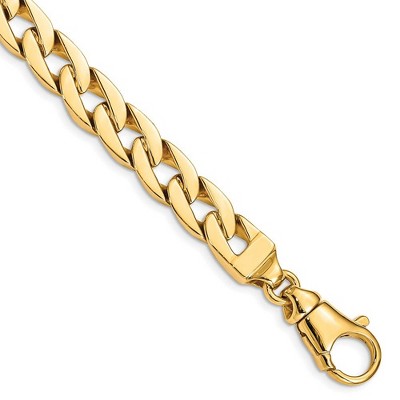 Black Bow Jewelry Men's 9mm 14K Yellow Gold Solid Flat Curb Chain Bracelet, 8 Inch