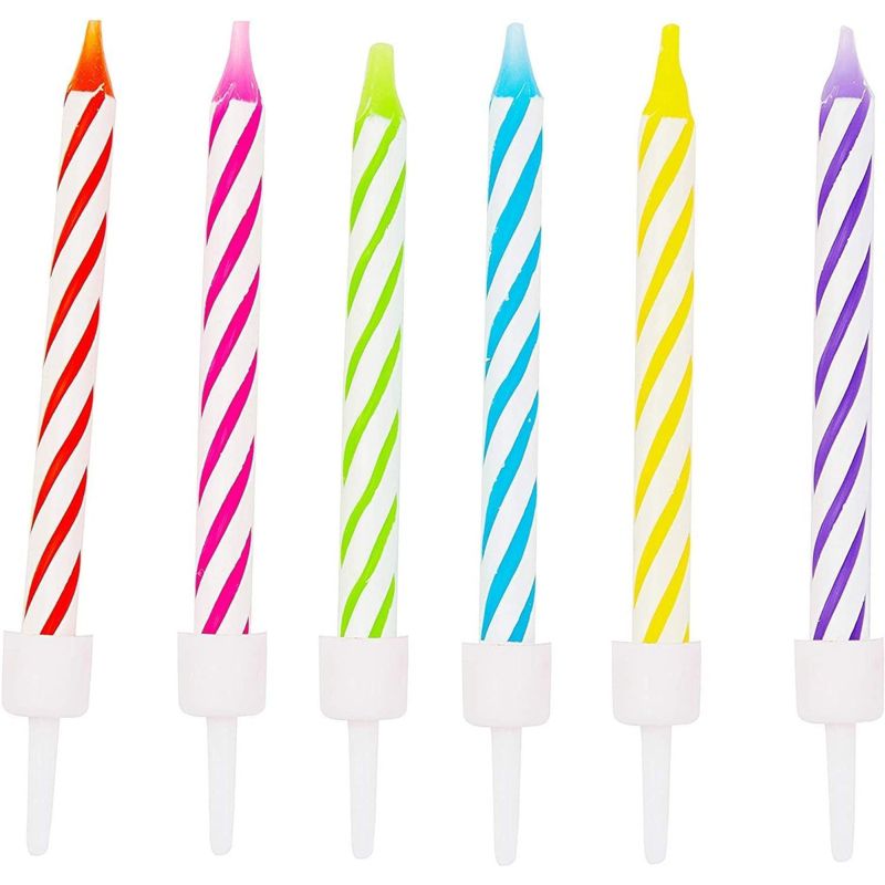 Blue Panda 154-Piece Numbers 0-9 and Rainbow Stripes Birthday Cake Topper Candles with Holders for Party Decor, 5 of 9