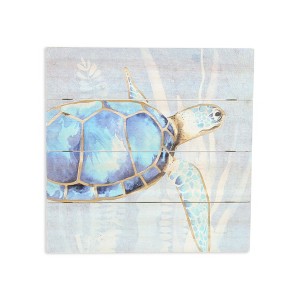 HomeRoots Swimming Sea Turtle Wooden Plank Unframed Wall Art - 1 of 4
