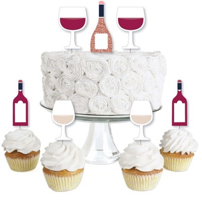 Big Dot of Happiness But First, Wine - Dessert Cupcake Toppers - Wine Tasting Party Clear Treat Picks - Set of 24