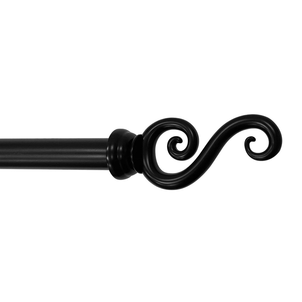 Photos - Curtains & Drapes 28"-48" Decorative Drapery Single Rod Set with Scroll Finials Black - Lumi