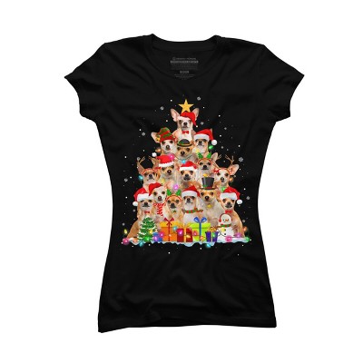 Junior's Design By Humans Christmas Pajama Chihuahua Tree By MINHMINH T-Shirt