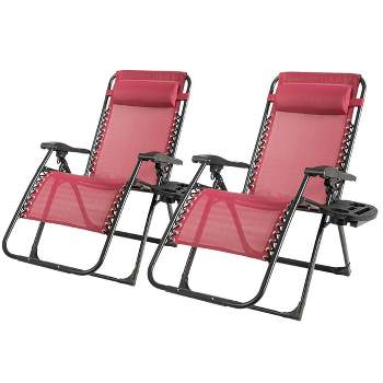 Tangkula 2PCS Folding Zero Gravity Lounge Chair Recliner w/ Cup Holder Pillow