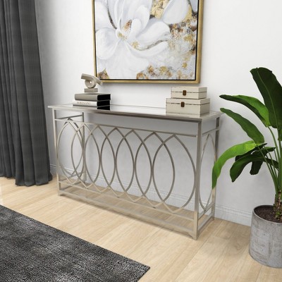 Silver Metal and Glass Geometric Console Table