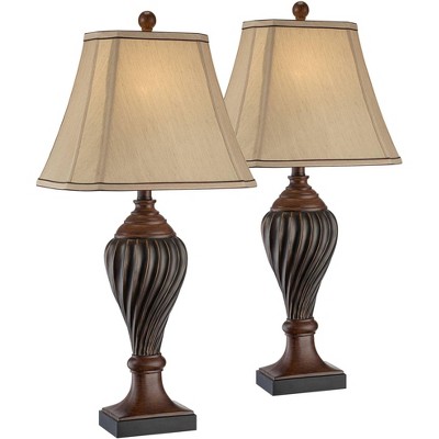 Regency Hill Carved 28 1/2 Tall Urn Traditional End Table Lamps Set Of 2  Two-tone Brown Beige Shade Living Room Bedroom Bedside Nightstand House :  Target