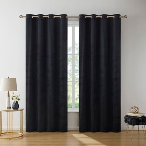 HLC.ME Sawyer Premium Luxurious Lush Velvet Soft Light Filtering Grommet Window Drapery Curtains - Set of 2 - 1 of 4