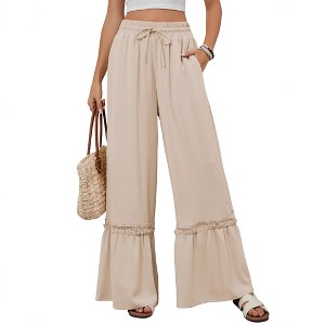 Coolmee Women Casual Pants Wide Leg Trousers High Waisted Pant Fashion Tiered Ruffle Vacation Outift - 1 of 3