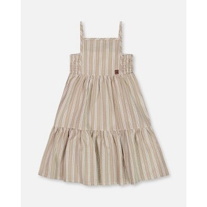 Deux par Deux Girl Sleeveless Linen Dress White and Sage Striped - 1 of 4