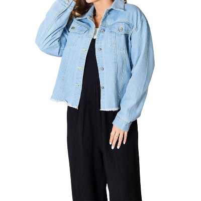 Women's Trendy Denim Jacket With Raw Hem - Double Take