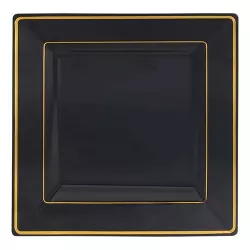 Smarty Had A Party 9.5" Black with Gold Square Edge Rim Plastic Dinner Plates (120 Plates)