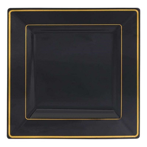 Smarty Had A Party 6.5" Black with Gold Square Edge Rim Plastic Appetizer/Salad Plates (120 Plates) - image 1 of 4