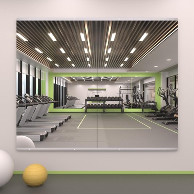 APRILSOUL 48x24 Inch 2-Pack Modern Home Gym Mirror Wall-Mounted Framed Silver