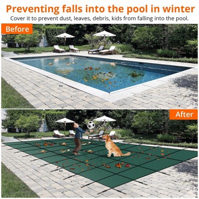 16ft x 32ft Rectangular In Ground Pool Safety Cover - Green Mesh, Triple Stitched