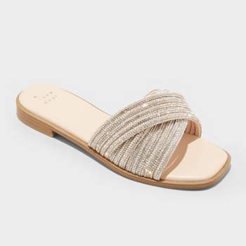 Women's Felicia Rhinestone Slide Sandals - A New Day™ Silver