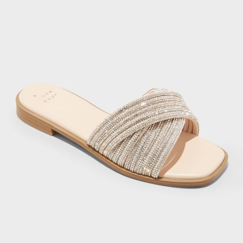 Women&#39;s Felicia Rhinestone Slide Sandals - A New Day&#8482; Silver, 1 of 10