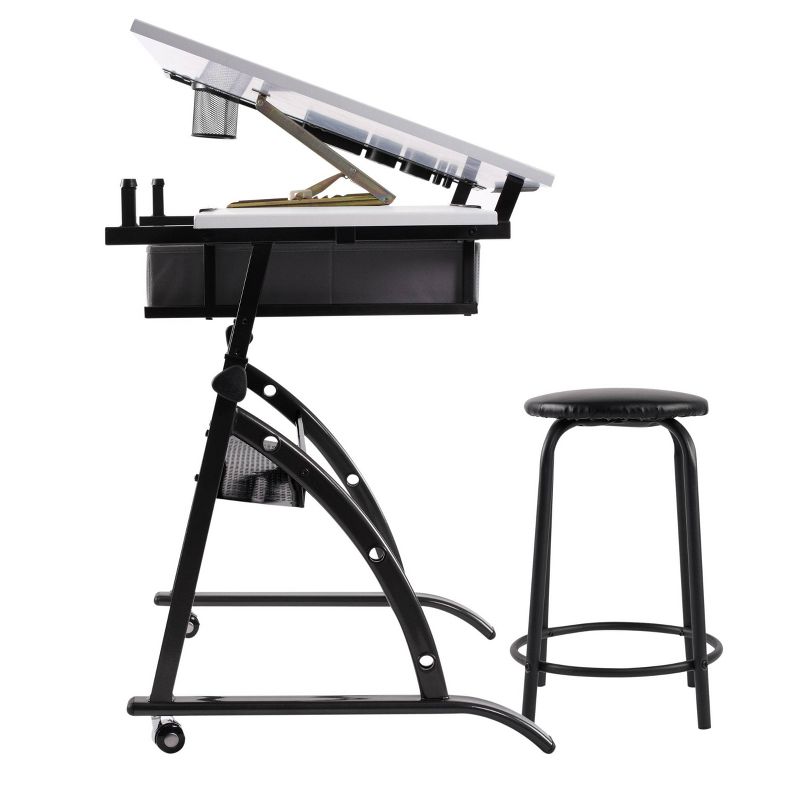 Core Drawing Table & Stool Set, Adjustable Art Desk with Storage, Charcoal Black/White - Studio Designs, 4 of 22