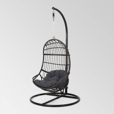 Crumpton Outdoor Wicker Hanging Chair with Stand - Gray/Dark Gray - Christopher Knight Home