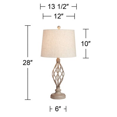 Annie 28" Weathered Sand Iron Table Lamps with Cream Shades, Set of 2