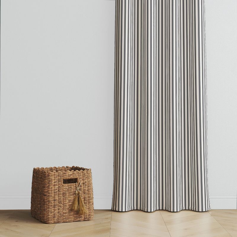 Bacati - Pin Stripes Gray Cotton Printed Single Window Curtain Panel, 2 of 5