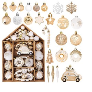 Aoibox 72 Piece Christmas Ornaments Set 25 Styles Shatterproof Tree Decorations Gold Plastic Champagne Easy Hang for Home Holiday - 1 of 4