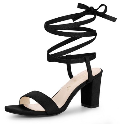 Allegra K Women's Lace Up Chunky Heels Sandals