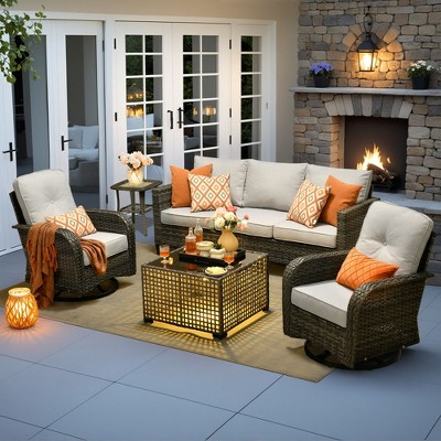 XIZZI Patio Furniture Sets Designed for Outdoor Relaxation, Comfy 3.5-Inch Cushions & 360° Swivel Action for Extra Comfort, 5 Pcs/Set, Gray