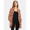 EXLURA Womens Plaid Flannel Shacket Long Sleeve Button Down Shirts Long Jackets Oversized Fall Fashion Outfits - 3 of 4