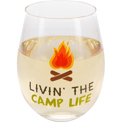 Pavilion Gift Company - Livin' the Camp Life - 18 oz Stemless Wine Glass - Drinkware