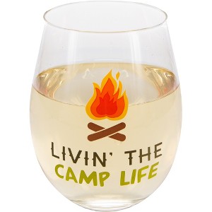 Pavilion Gift Company - Livin' the Camp Life - 18 oz Stemless Wine Glass - Drinkware - 1 of 4