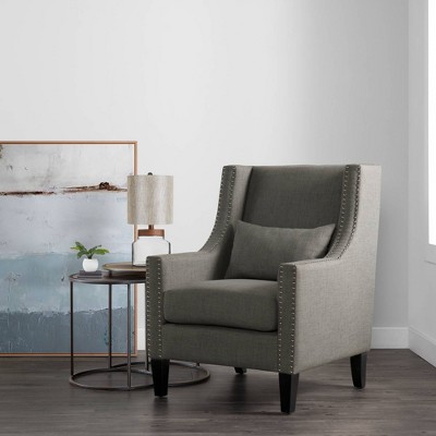 Gray Transitional Accent Chair with Nailhead Trim