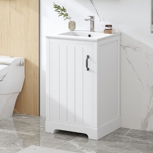 CAVINAS 20" Bathroom Vanity with Top Ceramic Sink,&1 Door Cabinet,Freestanding Storage Cabinet with Adjustable Shelves,No Faucet Included - 1 of 4