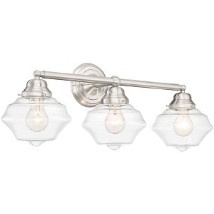 Possini Euro Design Astrid Modern Wall Light Brushed Nickel Hardwire 27 1/4" 3-Light Fixture Schoolhouse Clear Glass for Bedroom Bathroom Vanity Home - 1 of 4