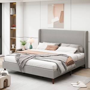 Sapphtopaz Bed Frame with Headboard, Chenille Upholstered Platform Bed with Wood Slats Support, No Box Spring Needed, Easy Assembly - 1 of 4
