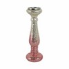 Glass Pillar Candle Holder - Crackled Glass Design - Glam Decor for Home, Office, Bedroom & Living Room - Stylish Taper Candle Stand - 15" Pink - 3 of 4