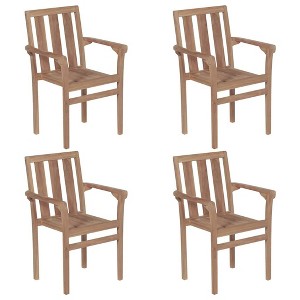 vidaXL Stackable Teak Wood Patio Chairs-Set of 4 with Gray Cushions-Garden/Office/Cafe Outdoor Seating - 1 of 4