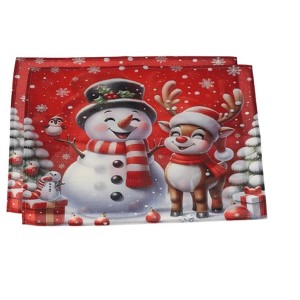 Unique Bargains Christmas Place Mats Flax Red White Green 11.8"x17.7" 2 Pcs - 1 of 4